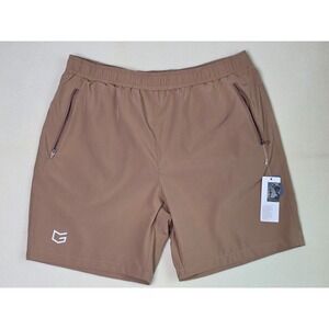 G Gradual Men's Athletic‎ Shorts Size 7 L Large Beige Brown Zip Pockets Gym NEW